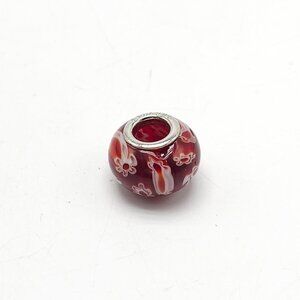 Sterling Silver Red Floral Murano Glass Bracelet Charm Bead